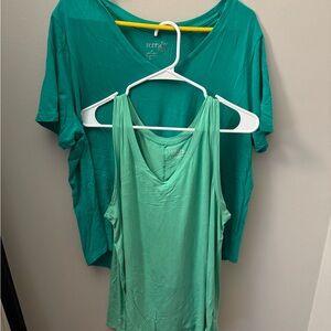 Tee and Tank Bundle. Sky Women's Teal and Mint V-Neck Tank Tops